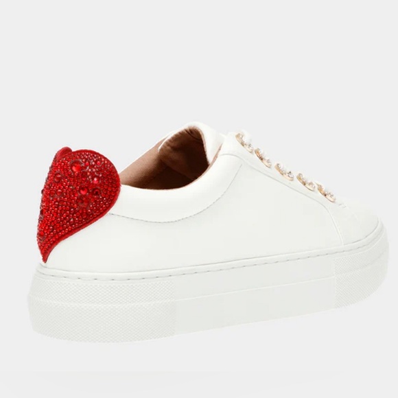 NWB/NWT Betsey Johnson White Sneakers with Red Heart heel Presley - Picture 5 of 11